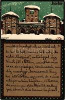 München, Munich; Isartor / gate in winter. Art Nouveau, litho s: Carl Kunst (EB)