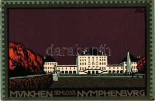 München, Munich; Schloss Nymphenburg / castle. Art Nouveau, litho s: Carl Kunst (EK)