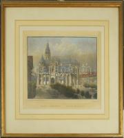 Ludwig Rohbock (1820-1883)-Johann Poppel (1807-1882): Kassai főegyház (Dom in Kaschau), színezett acélmetszet, papír, jelzett a metszeten, paszpartuban, sérült üvegezett fakeretben, 12x16,5 cm, keret: 24x28 cm