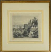 Ludwig Rohbock (1820-1883)-Johann Poppel (1807-1882): Esztergom, Gran, acélmetszet, papír, jelzett a metszeten, paszpartuban, üvegezett fakeretben, 12x17 cm, keret: 27x32 cm