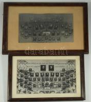 1935-1938 A Mezőkövesdi Kir. Kat. Szt. László Reálgimnázium 1935./1937-1938. végzett növendékeinek 2 db tablófotója, foltos paszpartukban, üvegezett fakeretekben, 15x22 cm, 17x23 cm