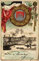 1902 Hamburg, Jungfernstieg. Verlag v. C. Worzedialeck Art Nouveau, Emb. litho with coat of arms (pi...