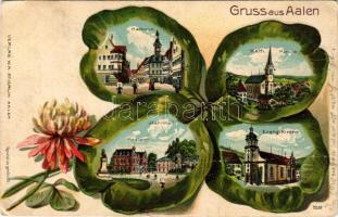 1904 Aalen, Rathaus, Kath. Kirche, Bahnhof, Postamt, Evang. Kirche / town hall, Catholic church, rai...