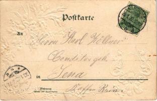 1902 Hamburg, Hafen / port. Art Nouveau, floral, Emb. litho frame with coat of arms (pinhole)