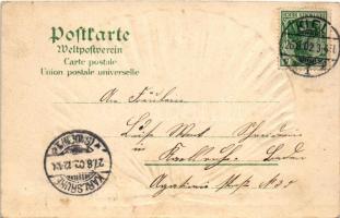 1902 Kiel, Schloss u. Seegarten / castle. Kunstanstalt Rosenblatt Art Nouveau, Emb. litho with seash...