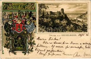 1901 Heidelberg, Schloss. Stadtwappen von Heidelberg, Kurpfälzisches Wappen / castle. Art Nouveau, f...