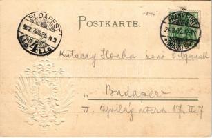 1902 Frankfurt am Main, Palmengarten. Art Nouveau, floral, Emb. litho with coat of arms (pinholes)