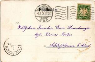 1906 München, Munich; Hotel Gassner, Billardsaal / hotel, interior with pool tables. Art Nouveau (te...