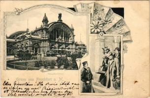 1901 Frankfurt am Main, Hauptbahnhof / railway station, tram. Schaar &amp; Dathe Art Nouveau, fl...