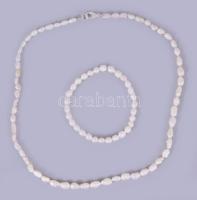 Tenyésztett gyöngy nyaklánc és karkötő, h: 43 cm