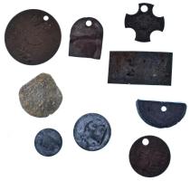 Vegyes, 9db-os bárcatétel, közte: "ZJVS" "42" jelzéssel kereszt alakú Cu bárca + "István téglagyár" bronz bárca + "0.7" sorszámú bronz bárca + "19/33" orvosi bárca T:VF-G