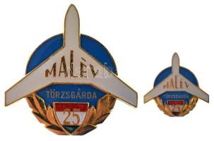 1980 k. "MALÉV Törzsgárda - 25 év után" aranyozott, műgyantás törzsgárda jelvény miniatűrrel (43x42mm) T:AU