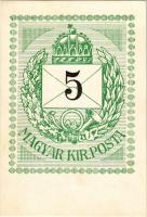 Magyar Királyi Posta zöld 5 Krajcáros bélyege / Hungarian 5 Kreuzer grün/green stamp (non PC)