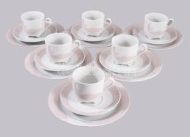 Bavaria vintage krémrózsaszín 6 személyes reggeliző készlet, csésze alátéttel és desszertes tányér. Jelzett, hibátlan, d: 19,5 cm