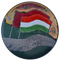 1985. "1975-1985" zománcfestett bronz plakett az ábrázolás alapján feltehetően az Albertirsa-Vinnicja távvezeték 10. évfordulójára (99mm) T:XF