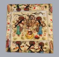 Indiai festett tevecsont ékszeres edény, 8x8 cm