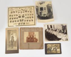 6 db vegyes régi fotó (keményhátú fotók, tablófotó, stb.), változó állapotban, 10,5x16 cm és 22,5x29 cm között