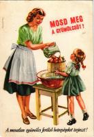 1958 Mosd meg a gyümölcsöt! A mosatlan gyümölcs fertőző betegségeket terjeszt! Kiadja az Egészségügy...