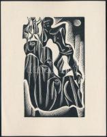 Anna Grmelova: Szürreális alak. Fametszet, papír, jelzés nélkül, 10,5×6,5 cm