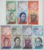 Venezuela 2012-2018. 2B - 10.000B (7xklf) T:UNC-AU hullámos papír Venezuela 2012-2018. 2 Bolívares - 10.000 Bolívares (7xdiff) C:UNC-AU wavy paper