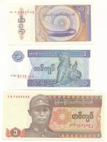 Mianmar 1990. 1K + 1994. 50p + 1996. 1K T:UNC-AU Myanmar 1990. 1 Kyat + 1994. 50 Pyas + 1996. 1 Kyat C:UNC-AU Krause P#67, P#68, P#69