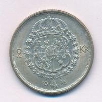 Svédország 1945G/TS 2Kr billon "V. Gusztáv" G verdejel átütve TS-re T:XF patina Sweden 1945G/TS 2 Kronor billon "Gustaf V" TS on G mintmark overpunch variety C:XF patina Krause KM#815