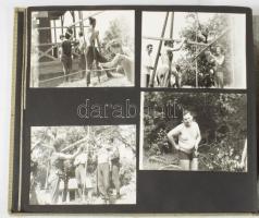 cca 1960-1970 Rádióamatőr társaság fotóalbuma kb. 60 db beragasztott fotóval, zsinórfűzéses vászonkö...