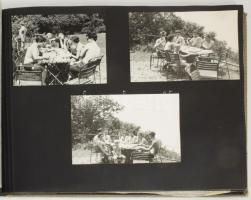 cca 1960-1970 Rádióamatőr társaság fotóalbuma kb. 60 db beragasztott fotóval, zsinórfűzéses vászonkö...