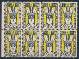 1908 Wiener Werkstätte, császárjubileum levélzáró nyolcastömb / 1908 Kaiserhuldigung poster stamp set of 8 sign. Löffler 24 x 36 mm