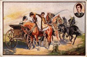 Pusztai találkozás. A Petőfi Társaság kiadványa. Petőfi Centenárium / Hungarian folklore art postcar...