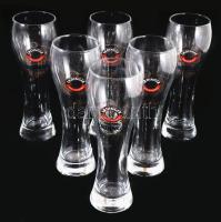 Erdinger üveg söröskorsó készlet, eredeti dobozában, 6 db, 0,5 l, m: 24,5 cm + Erdinger logós, kerek, műanyag tálcával, d:37 cm.