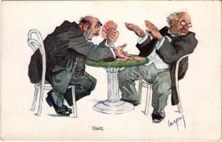 Dartl. Gentlemen playing card games, art postcard. B. K. W. I. 234-3. s: Carl Josef (EK)