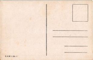 Patience. Lady playing card games, art postcard. B. K. W. I. 234-1. s: Carl Josef (fl)