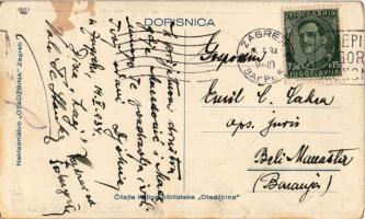 1934 Zaposl en preko noci / Croatian card game art postcard, Spades French playing card (fl)