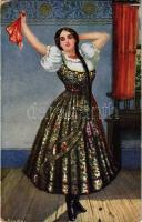 Magyar nő / Hungarian woman, folklore. F.H.&amp;S., W. IX. Nr. H. 411. s: R. Bouda (Rb)
