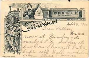 1900 Deutsche-Eisenbahn-Speisewagen-Gesellschaft. Gruss aus dem Speisewagen / German Railway Dining ...