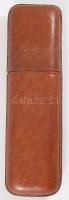 Kéthelyes bőr szivartartó, jó állapotban, h: 16 cm