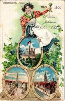 1900 Zielona Góra, Grünberg in Schlesien; Weinbau-Jubiläum 1150-1900. Augusthöhe, Marktplatz, Rathau...