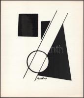 Kassák Lajos (1887-1967): Képarchitektúra (cím nélkül). Szitanyomat, papír. Jelzett a nyomaton. Pesti Műhely kiadása, az 1981-ben megjelent Kassák 6 Képarchiktektúra c. mappából. Lap egy részén ráragadt papírdarabbal. Lapméret: 35x28,5 cm