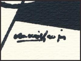 Kassák Lajos (1887-1967): Képarchitektúra (cím nélkül). Szitanyomat, papír. Jelzett a nyomaton. Pest...