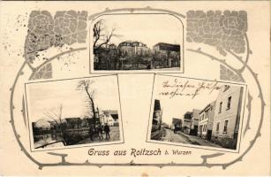 1914 Roitzsch bei Wurzen, multi-view postcard. Art Nouveau, floral (fl)