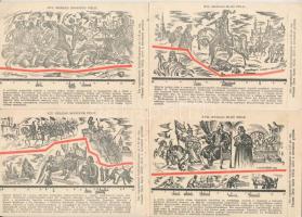 8 db RÉGI művészlap: Magyarország történelme metszetekben, sorozat. Kiadja a Magyar Nemzeti Szövetség, Majoros István, Pál Ferenc / 8 pre-1945 art postcards: history of Hungarian Kingdom