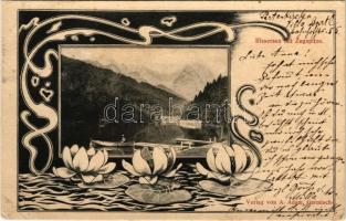 1900 Riessersee, Rissersee mit Zugspitze. Art Nouveau, floral (EK)