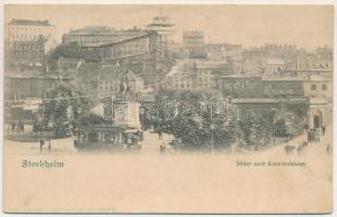 Stockholm, Söder med Katarinahissen / street, tram. Axel Eliassons Konstförlag Emb. (wet damage)