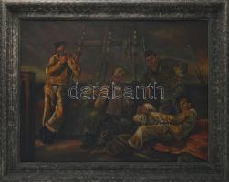 F. Horn jelzéssel: Zenélő matrózók. Olaj, farost. Dekoratív fakeretben. 55x71 cm