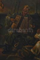 F. Horn jelzéssel: Zenélő matrózók. Olaj, farost. Dekoratív fakeretben. 55x71 cm