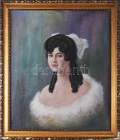 Lukács Gyula (-): Női portré, 1921. Olaj, vászon. Dekoratív, sérült fakeretben. 70x58 cm