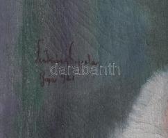 Lukács Gyula (-): Női portré, 1921. Olaj, vászon. Dekoratív, sérült fakeretben. 70x58 cm