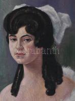 Lukács Gyula (-): Női portré, 1921. Olaj, vászon. Dekoratív, sérült fakeretben. 70x58 cm