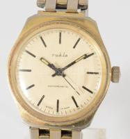 Ruhla mechanikus karóra, működik, fém szíjjal, karccal, d: 32 mm